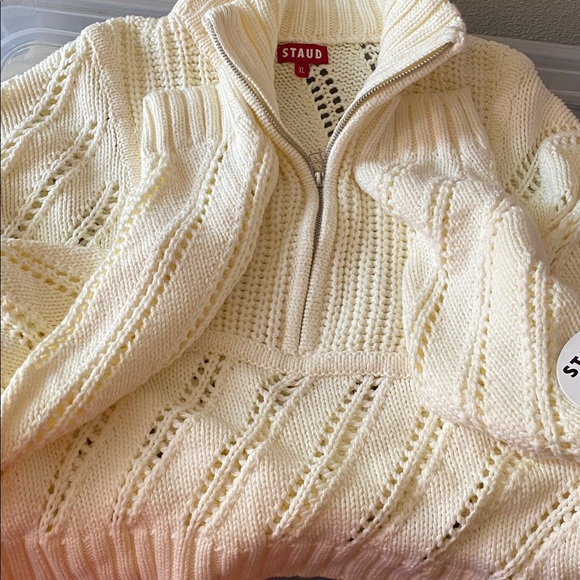 Staud Ivory Hampton Half Zip Cropped Sweater NWT XL Cotton Knit - Picture 6 of 10